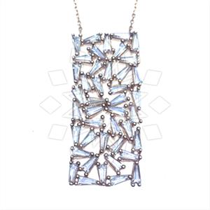 925 Sterling Silver Baguette Gemstone  Pendant Necklace