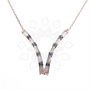 925 Sterling Silver Baguette Gemstone  Pendant Necklace