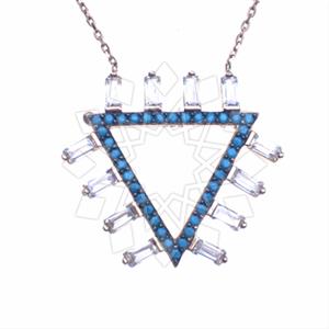 925 Sterling Silver Baguette Gemstone  Pendant Necklace