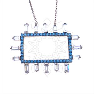 925 Sterling Silver Baguette Gemstone  Pendant Necklace