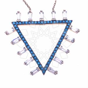 925 Sterling Silver Baguette Gemstone  Pendant Necklace