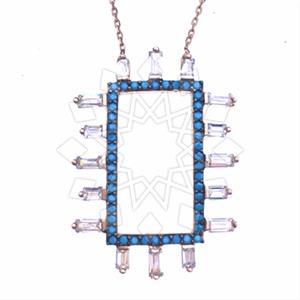 925 Sterling Silver Baguette Gemstone  Pendant Necklace