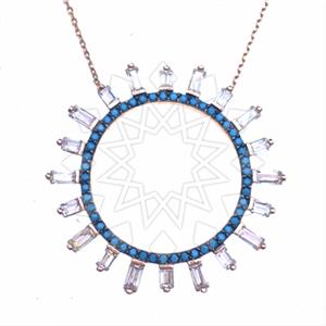 925 Sterling Silver Baguette Gemstone  Pendant Necklace