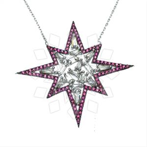 925 Sterling Silver Baguette Gemstone  Pendant Necklace