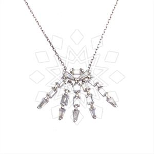 925 Sterling Silver Baguette Gemstone  Pendant Necklace