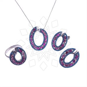925 Sterling Silver Baguette Gemstone  Ring Earring Necklace Sets