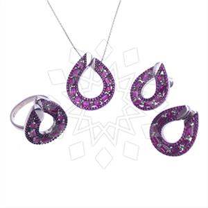 925 Sterling Silver Baguette Gemstone  Ring Earring Necklace Sets