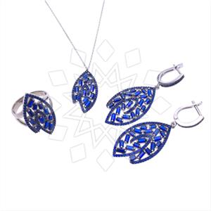 925 Sterling Silver Baguette Gemstone  Ring Earring Necklace Sets