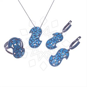 925 Sterling Silver Baguette Gemstone  Ring Earring Necklace Sets