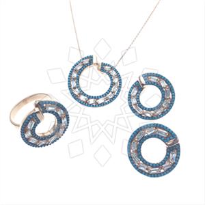 925 Sterling Silver Baguette Gemstone  Ring Earring Necklace Sets