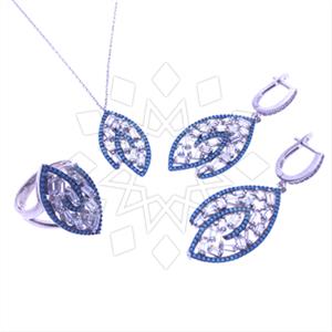 925 Sterling Silver Baguette Gemstone  Ring Earring Necklace Sets