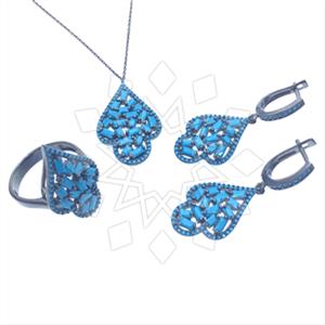 925 Sterling Silver Baguette Gemstone  Ring Earring Necklace Sets