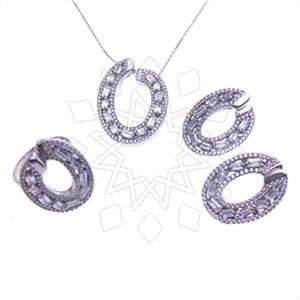 925 Sterling Silver Baguette Gemstone  Ring Earring Necklace Sets