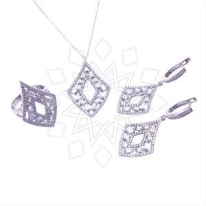 925 Sterling Silver Baguette Gemstone  Ring Earring Necklace Sets