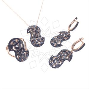 925 Sterling Silver Baguette Gemstone  Ring Earring Necklace Sets