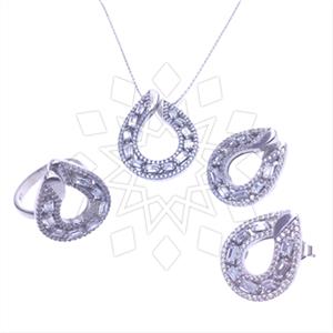 925 Sterling Silver Baguette Gemstone  Ring Earring Necklace Sets