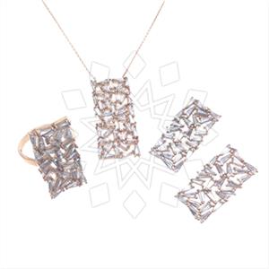 925 Sterling Silver Geometric Ring Earring Necklace Sets