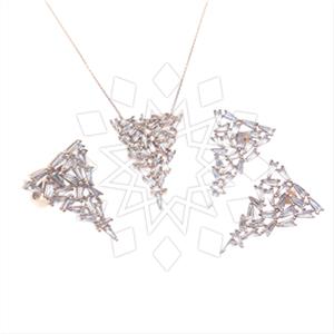 925 Sterling Silver Geometric Ring Earring Necklace Sets