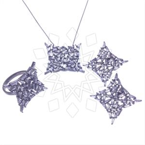 925 Sterling Silver Geometric Ring Earring Necklace Sets