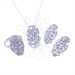 925 Sterling Silver Geometric Ring Earring Necklace Sets