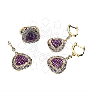 925 Sterling Silver Geometric Design Zirconia  Ring Earring Pendant Sets