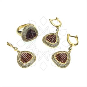 925 Sterling Silver Geometric Design Zirconia  Ring Earring Pendant Sets