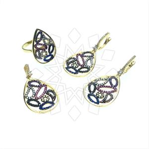 925 Sterling Silver Colorful Rainbow  Ring Earring Pendant Sets