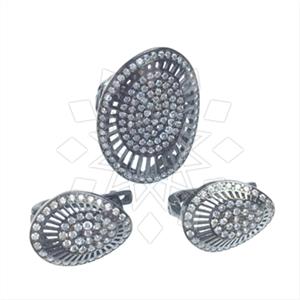925 Sterling Silver Zirconia Pave  Ring Earrings Sets