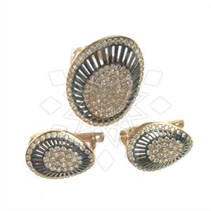 925 Sterling Silver Zirconia Pave  Ring Earrings Sets