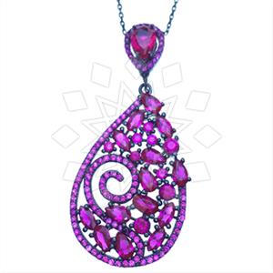 925 Sterling Silver Zirconia Statement  Pendant Necklace