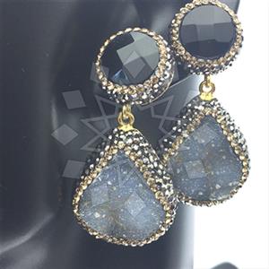 925 Sterling Silver Gem and Crystals Double Drop Earrings