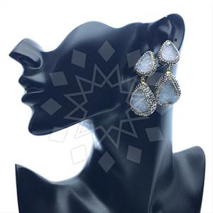 925 Sterling Silver Gem and Crystals Double Drop Earrings