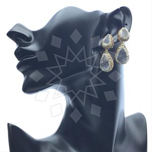 925 Sterling Silver Gem and Crystals Double Drop Earrings