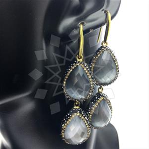925 Sterling Silver Gem and Crystals Double Drop Earrings