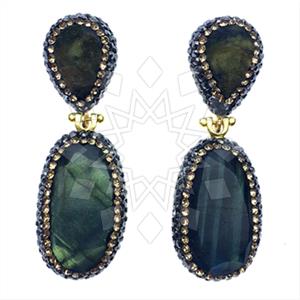 925 Sterling Silver Gem and Crystals Double Drop Earrings