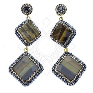 925 Sterling Silver Gem and Crystals Double Drop Earrings