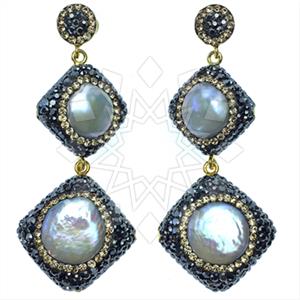 925 Sterling Silver Gem and Crystals Double Drop Earrings
