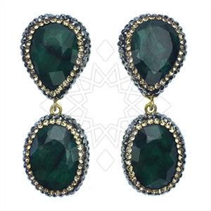925 Sterling Silver Gem and Crystals Double Drop Earrings