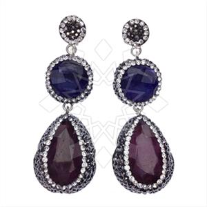 925 Sterling Silver Gem and Crystals Double Drop Earrings