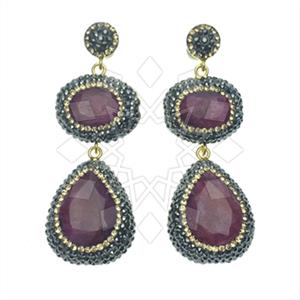 925 Sterling Silver Gem and Crystals Double Drop Earrings