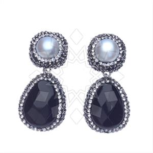 925 Sterling Silver Gem and Crystals Double Drop Earrings
