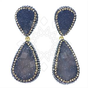 925 Sterling Silver Gem and Crystals Double Drop Earrings