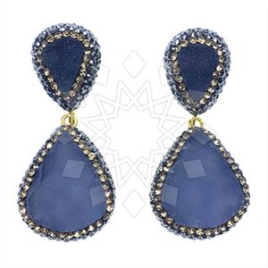 925 Sterling Silver Gem and Crystals Double Drop Earrings