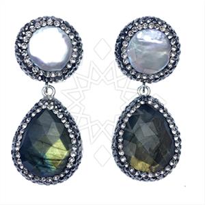 925 Sterling Silver Gem and Crystals Double Drop Earrings