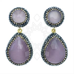 925 Sterling Silver Gem and Crystals Double Drop Earrings