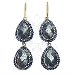 925 Sterling Silver Gem and Crystals Double Drop Earrings