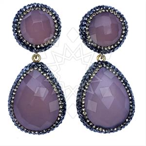925 Sterling Silver Gem and Crystals Double Drop Earrings