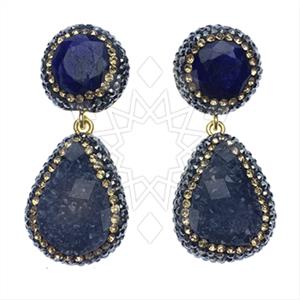 925 Sterling Silver Gem and Crystals Double Drop Earrings