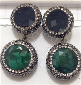 925 Sterling Silver Gem and Crystals Double Drop Earrings