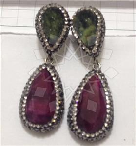 925 Sterling Silver Gem and Crystals Double Drop Earrings